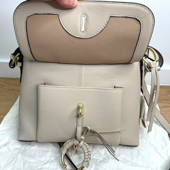 NWT See by Chloé Small Joan Leather Shoulder Bag Top Handle Cement Beige - Picture 12 of 13